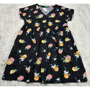 Dip Women's M Black Orange Citrus Print Linen Blend Dress Fit Flare Shift